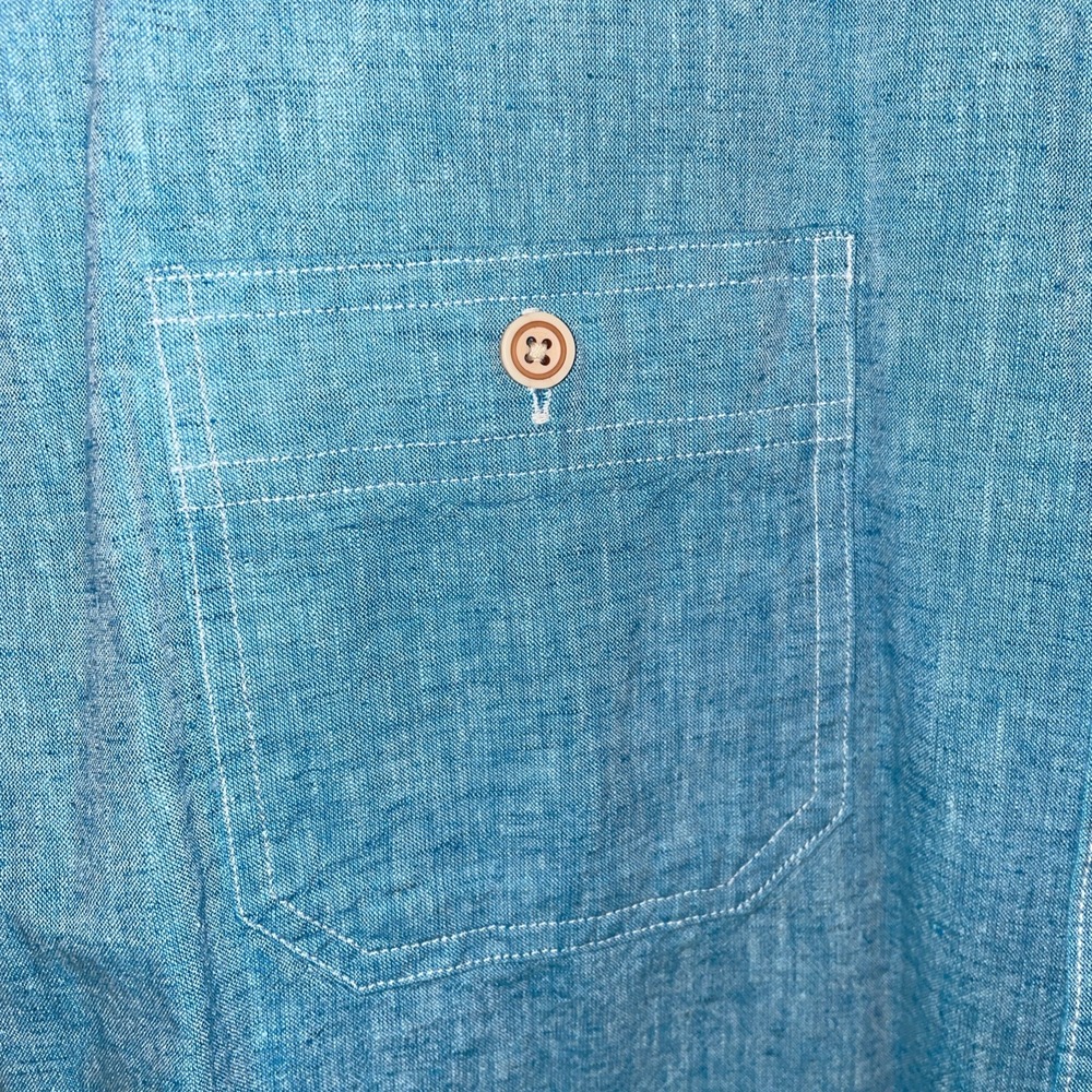 Cremieux Men's Button Down Collar Shirt Short Sleeve Cotton/Linen Large Slim Fit - Picture 6 of 13